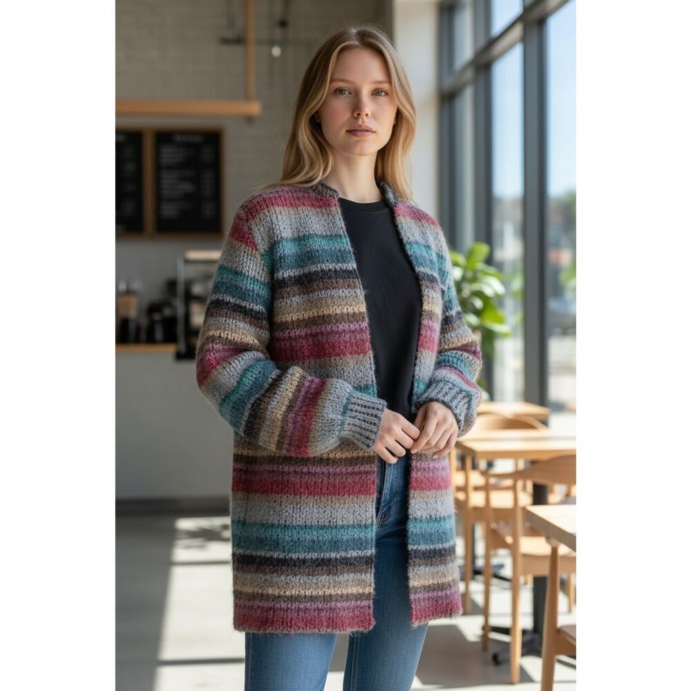 VTG Union Made Koret Multi-Color Mohair Oversized Cardigan Grannycore Shaggy LG